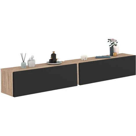 Set di 2 scaffali a muro ELYOS a 1 anta in legno e nero