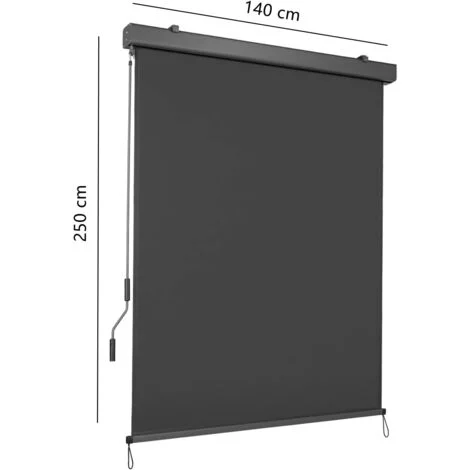 Tenda a rullo verticale per balconi, tenda a rullo esterna, tenda a rullo oscurante, parasole, protezione dal vento, 280 g/m² (140x250 cm, grigio)