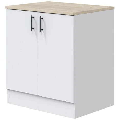 Dmora - Mobile per lavello 2 ante Nolia, Base sottolavello, Mobile lavello con ante, Struttura base per lavello, 80x60 h90 cm, Bianco e Rovere