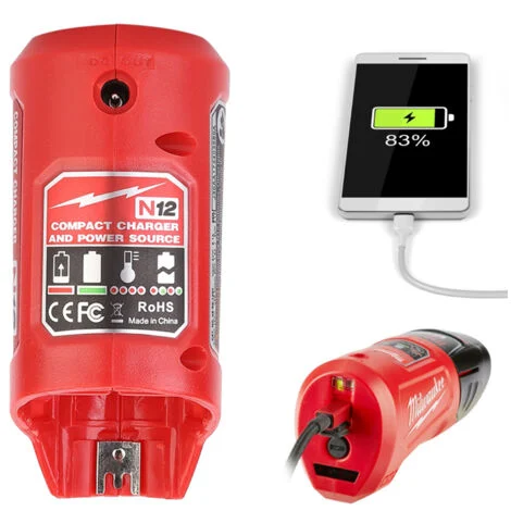 Caricabatterie e alimentatore USB portatile Ej.Life adatto per Milwaukee-1201 M12, 10x6,3x5 cm
