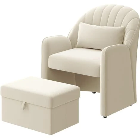 Yaheetech Poltrona con sgabello con vano portaoggetti, comoda poltrona per soggiorno con cuscino posteriore, poltrona relax in velluto a forma di petalo, poltrona lounge per ufficio/camera da letto