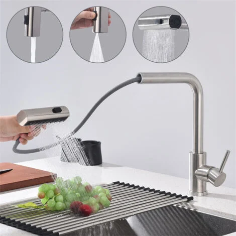 Rubinetti Cucina Rubinetto Cucina con Doccetta Estraibile 3 Doccette Disponibili Rubinetto Sucina con Doccetta Rubinetto Lavello in AcciaioSpazzolato Bocchetta Girevole a 360°