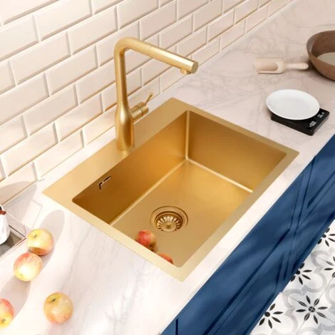 Ceramia Timeless Lavello da cucina da incasso inox 304, 1 vasca, 55x45x21 cm, Oro spazzolato PVD (TMLKST-5545BG)