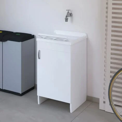 Mobile lavatoio 45x50 cm bianco in kit di montaggio con vasca e asse Ikaro