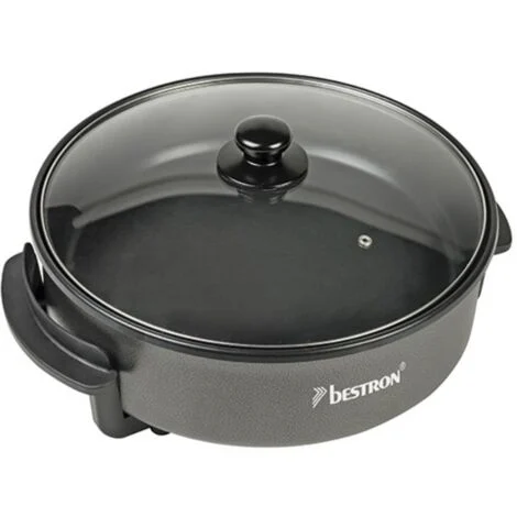 Bestron Padella Elettrica XL per Feste, Padella Grande Multifunzione Ø40 cm con Coperchio in Vetro, Rivestimento Antiaderente, 1500 Watt, AHP1800Z, Colore: Nero
