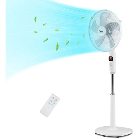 Midea FS40-16CR DC - Ventilatore a piantana silenzioso, con telecomando, 12 velocità, timer 12H, 4 modalità, indicatore LED, a risparmio energetico, 27 dB, regolabile in altezza, circolazione