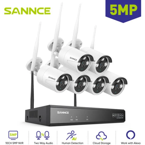 Kit di Videosorveglianza Wireless Esterno SANNCE 5MP 6×IP Telecamere Audio Bidirezionale Visione Notturna,Registrazione 24/7,WiFi Sistema di Telecamere di Sicurezza