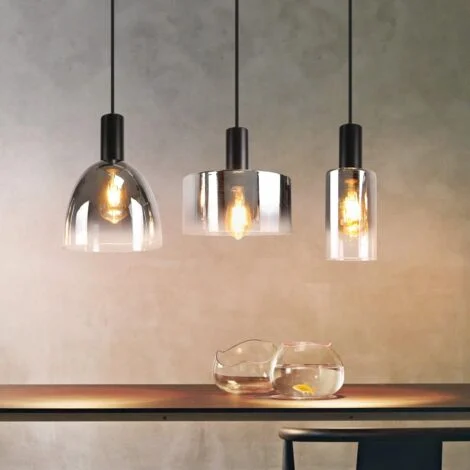 GBLY Lampada a sospensione per sala da pranzo, 3 fiamme, E27, lampada a sospensione vintage, tavolo da pranzo, altezza regolabile, lampada a sospensione in vetro nero (senza lampadine)