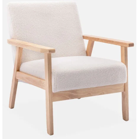 Poltrona scandinava in legno e tessuto bouclé
