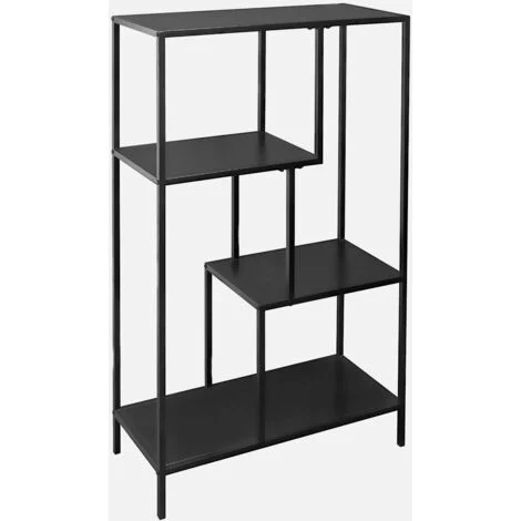 Scaffale asimmetrico in metallo nero, 4 vani