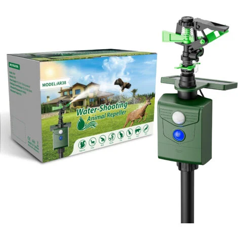 Repellente intelligente per animali a getto d'acquaRepellente per uccelli, gatti e caniRepellente per animali tramite sistema di irrigazionePortata fino a 10 m I Rilevatore di movimento.