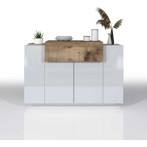WHOUS - Scarpiera Ingresso Salvaspazio con Doppia Profondità CORONA 120x45x85 cm - Mobile Scarpiera con 2 ante, 1 ribalta e 9 scomparti - Scarpiera Bianca/Acero in Melaminico