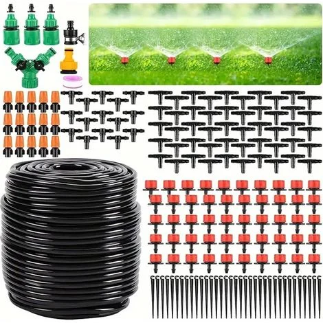 Kit di irrigazione a goccia da 30 m, inclusi ugello, gocciolatore e accessori scanalati, dispositivo di irrigazione automatico fai da te