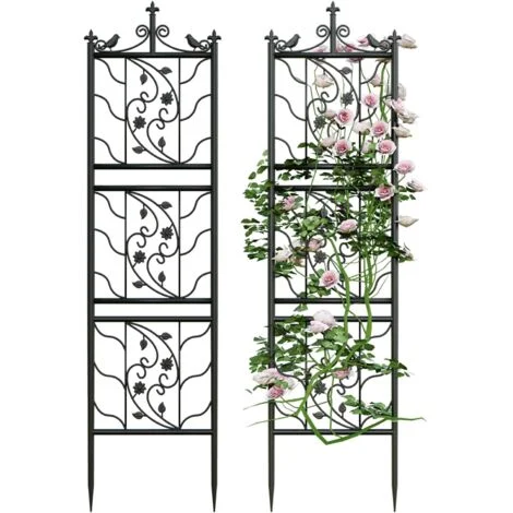 Set di 2 Traliccio per piante Rampicanti, Sostegno per piante giardino 195x50 cm Griglia in Metallo Nero