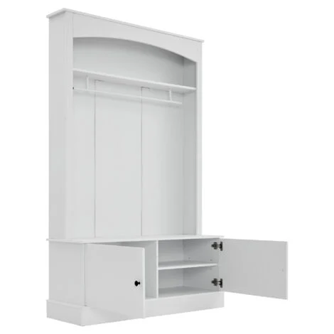 Appendiabiti ingresso 120x40x190 cm con stendibiancheria e 2 ante, ripiani regolabili, pannello truciolare, bianco