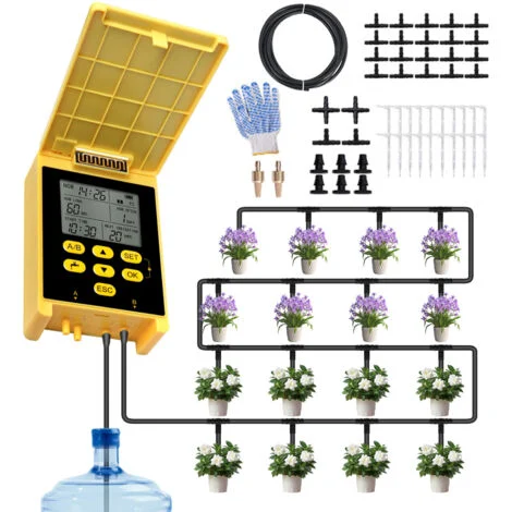 Sistema di irrigazione automatico solare con doppia pompa e kit di irrigazione a goccia per 20 piante, 15 m