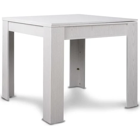 Tavolo da Pranzo Quadrato 90x90 in Legno Bianco Allungabile con Apertura a Libro
