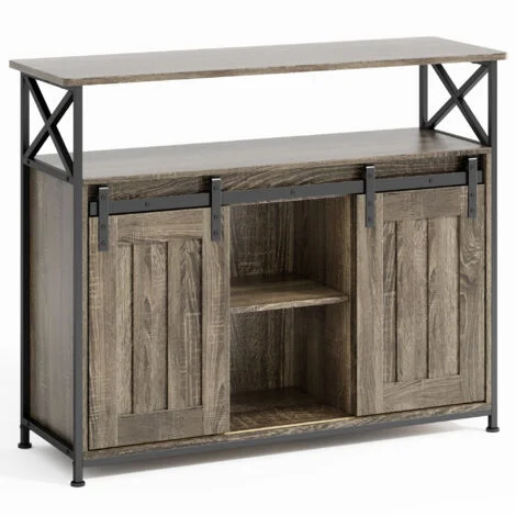 Credenze e Buffet Bealife Mobile per l'Ordinamento 2 Porte Scorrevoli 3 Scaffali Regolabili per Salotto Grigio 100 x 33 x 80 cm