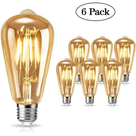 Lampadina Edison vintage, lampadina Edison LED E27 4W luce calda, lampadina retrò antica vintage per nostalgia e illuminazione retrò in casa, bar, ecc. - 6 pezzi - RW