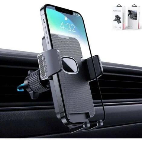 Supporto per telefono per auto [Clip di grado militare] Supporto per telefono per auto con rotazione di 360 gradi per presa d'aria per auto Supporto per GPS per iPhone Smartphone Android Nero