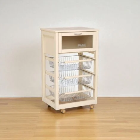 Carrello in legno portapane con cesti portafrutta LANDHELL Avorio