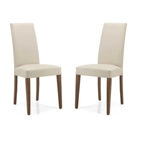 Sedia in ecopelle BEIGE con gambe verniciate NOCE mod. DENVER Set da 2 pezzi