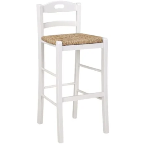 Sgabello in legno massello con seduta in paglia h67 SNACK LACCATO BIANCO