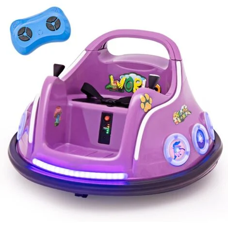 COSTWAY 12V Auto Tamponneuse Électrique Enfants avec Télécommande 2,4G, Voiture Tournante Bébé 360°avec Lumières Clignotantes & Musique, Motif d’Animé, Charge 30kg pour Enfants de 3-8 Ans