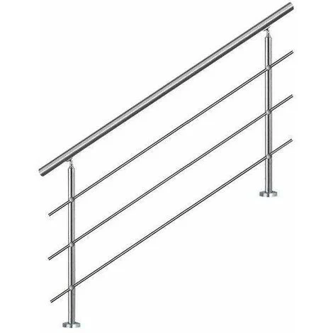 Bc-elec - AHM1403 Corrimano per scale 140 cm, balcone, balaustra, ringhiera in acciaio inox con 3 traverse, installazione piana o inclinata
