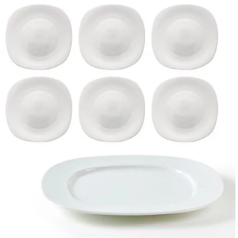 SET DA SEI PIATTI PIANI LINEA PARMA ROCCO BORMIOLI IN OPALGLASS BIANCO QUADRATO 27 CM