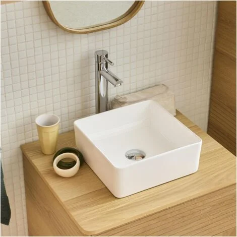 Lavabo da appoggio quadrato in ceramica bianca AONI da 30 cm
