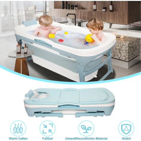 SWANEW Vasca da bagno pieghevole 118x60x50cm Vasca da bagno pieghevole in plastica con ripiano per bambini e adulti