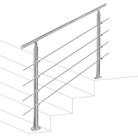 Randaco Acciaio inossidabile ringhiera per ringhiera per scale 100 cm 4 montanti a croce Ø 42 mm per scala da giardino interno ed esterno