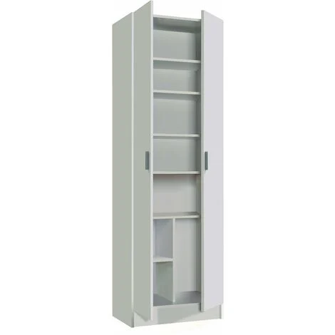 Armadio Armadietto Multiuso A Colonna 2 Ante Battenti E 8 Ripiani Alphabet Salvaspazio Ideale Per Ingresso Camera Da Letto Dispensa Cucina In Legno 59 x 37 x 180 Cm Colore Bianco