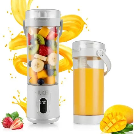 Mini frullatore portatile senza fili da 600 ml, frullatore personale ricaricabile tramite USB, potente potenza di taglio con 12 lame, spremiagrumi per frutta e verdura, frullati portatili
