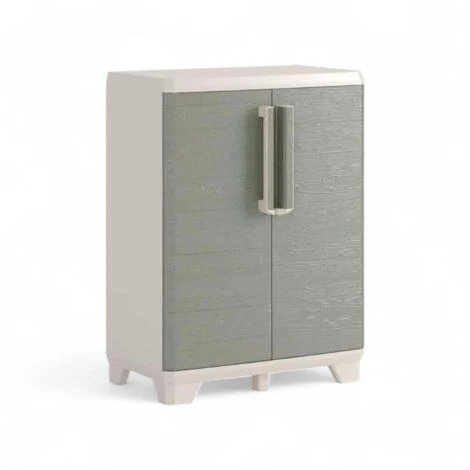 Armadio tuttopiani basso in resina resistente lucchettabile con 2 ante Linear Wood