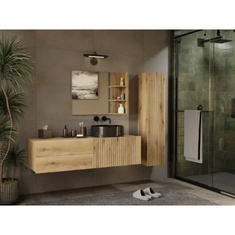 TIGO - mobile sottolavabo rovere con frontale scanalato 2 cassetti - 140×37,5×53 cm