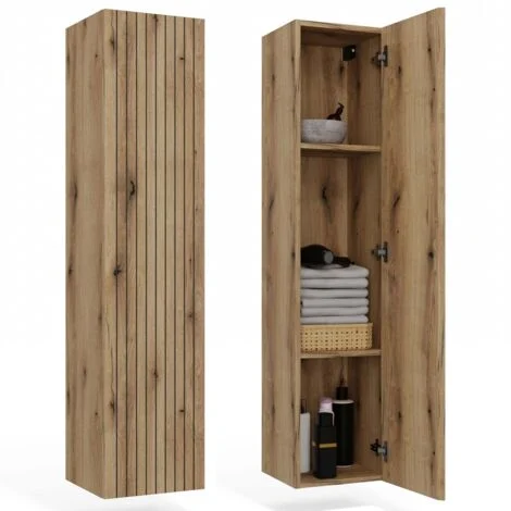TIGO - mobile bagno sospeso con scaffale, rovere con frontale scanalato
