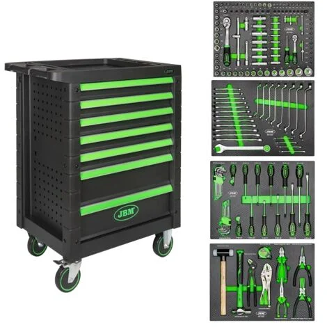 CARRELLO PORTAUTENSILI PORTA ATTREZZI OFFICINA 7 CASSETTI 172 UTENSILI JBM 53904