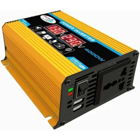 Inverter 12v 220v, inverter a onda sinusoidale pura da 4000W, inverter di potenza per auto DC 12V 220V / 110V con doppio display di tensione e porte di ricarica USB da 4,2A