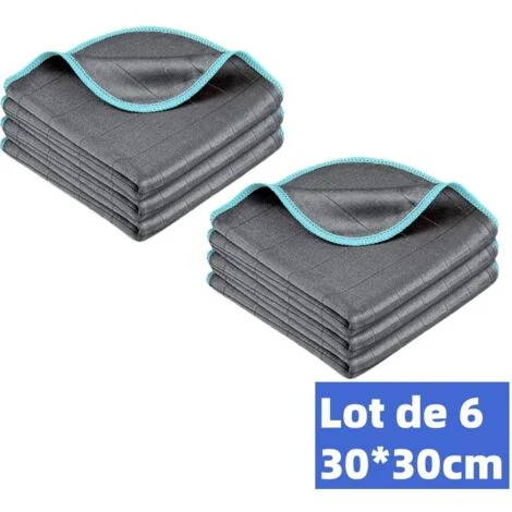Confezione da 6 panni in microfibra magica in fibra di carbonio da 400 g/m², assorbenti e anti-aloni, per la pulizia di finestre, vetri, piatti, cucina, casa o auto, riutilizzabili e lavabili.