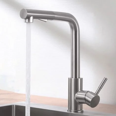 Rubinetto da cucina girevole a 360° con doccetta estraibile, rubinetto da cucina a 2 modalità di getto, miscelatore per lavello da cucina in acciaio inox, disponibile con acqua fredda/calda
