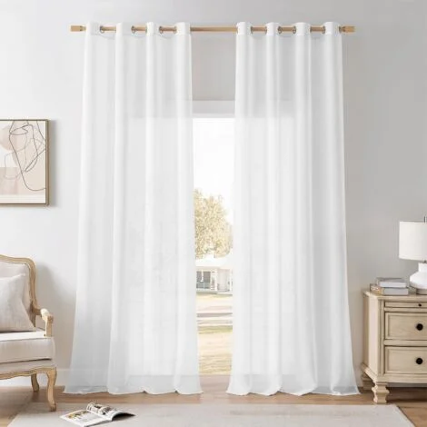 Tenda trasparente bianca a 2 pezzi, 225x140 cm, tende trasparenti con occhielli semitrasparenti, effetto lino, decorazioni moderne per finestre, soggiorno, camera da letto, cucina, balcone, cabina arm