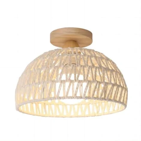 Semplice plafoniera giapponese in rattan - Lampada da soffitto in rattan di legno massello - Materiale di base E27 - Plafoniere da soffitto per cucina, isola, soggiorno