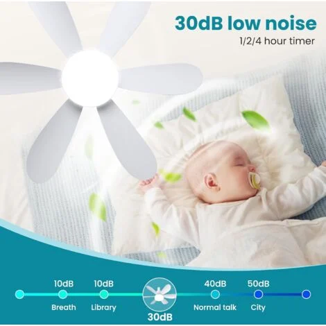 Ventilatore da soffitto con luce e telecomando, ventilatore da soffitto dimmerabile a LED con lampada integrata E27 da 40 W, 6 pale, 3 velocità, silenzioso, per soggiorno, camera da letto, camera da l