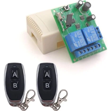 Interruttore di controllo remoto con ricevitore relè RF 10A wireless DC 12V 24V 30V 433Mhz con 2 trasmettitori per motore, luce, porta del cancello, controller fai da te - INHHUB