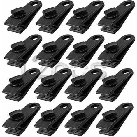 Morsetto per tenda da sole, 12 pezzi, clip per tenda da sole resistenti, set di morsetti istantanei per tende, teloni, roulotte, coperture per tende da giardino, nero (12) INHHUB
