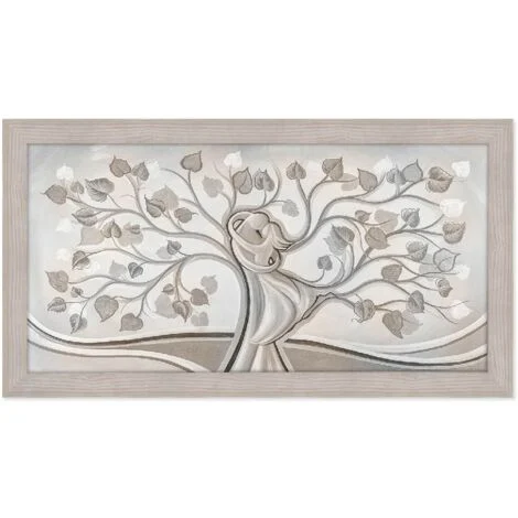 Lupia - Quadro moderno soggiorno camera da letto amore e famiglia con cornice BOSTON colore BEIGE 60x110 cm ALBERO ABBRACCIO MIX stampa su pannello in legno