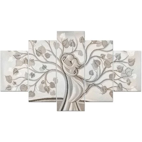 Lupia - Quadro Moderno VOGUE 66x115 cm ALBERO ABBRACCIO MIX a 5 Pezzi, Stampe Artistiche modulari Amore famiglia, Pannelli Legno Ecologico MDF, Pronti da Appendere, Soggiorno Camera da letto, Ufficio