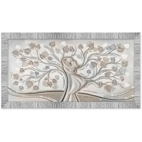 Lupia - Quadro Moderno con Cornice Bianca Argento, Stampa su Legno con Glitter, GIOVY ALBERO ABBRACCIO MIX, tema amore e famiglia, per Soggiorno, Camera da Letto, Ufficio, 60x110 cm, Made in Italy